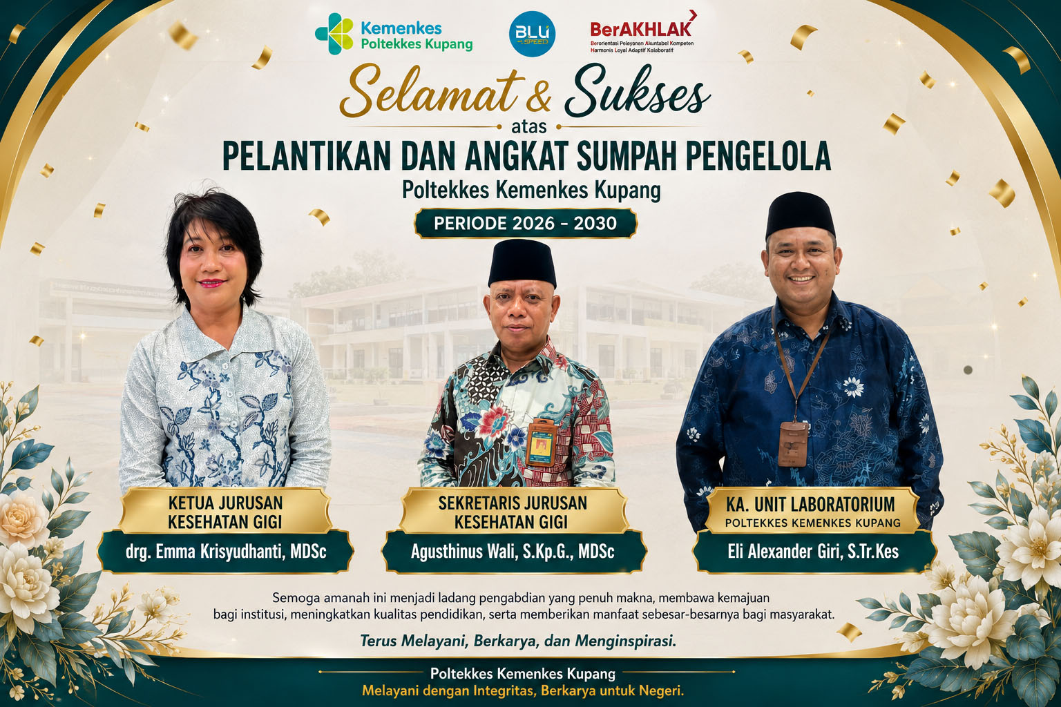 Pengelola Baru Resmi Dilantik, Jurusan Kesehatan Gigi Poltekkes Kemenkes Kupang Siap Wujudkan Tata Kelola Unggul Periode 2026–2030