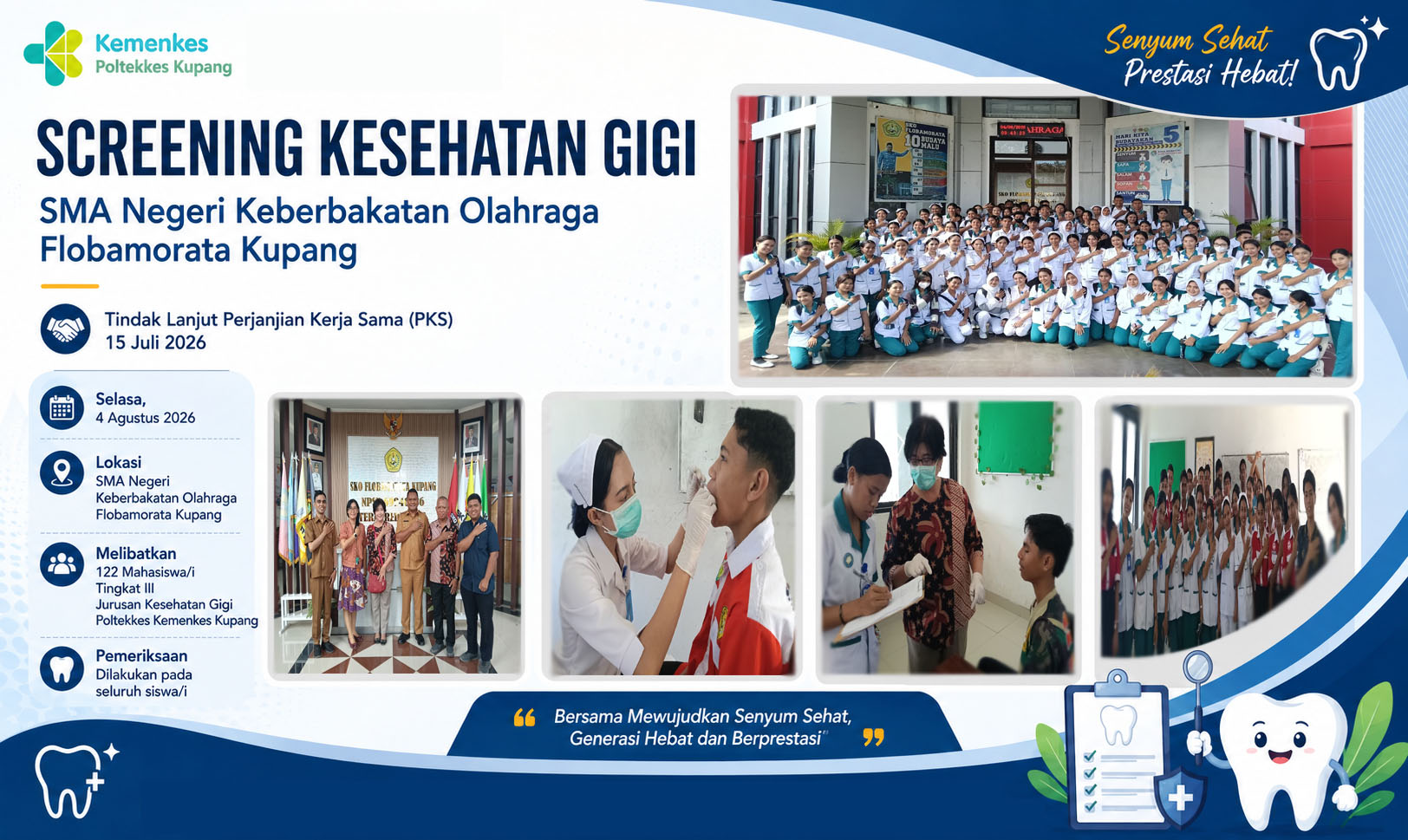 Jurusan Kesehatan Gigi Poltekkes Kemenkes Kupang Laksanakan Screening Kesehatan Gigi di SMA Negeri Keberbakatan Olahraga Flobamorata Kupang