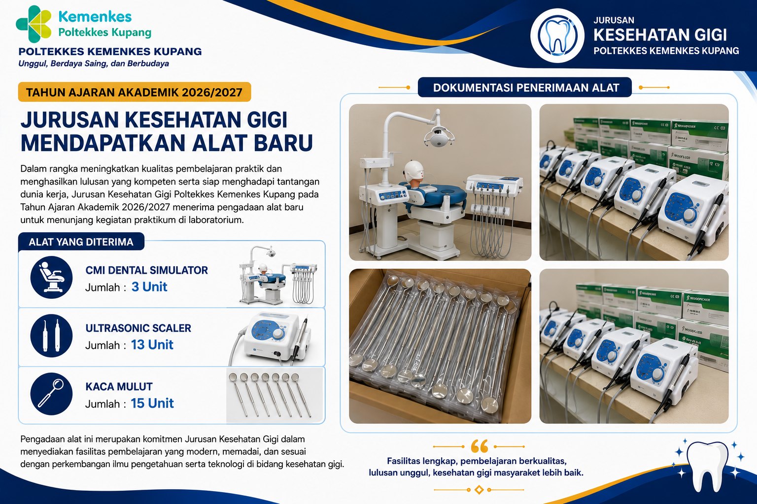 Jurusan Kesehatan Gigi Terima Peralatan Praktik Baru untuk Mendukung Pembelajaran Tahun Akademik 2026/2027